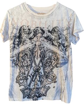 Nobility Graphic Crewneck T-Shirt in White Men's S Bikercore Streetwear Grunge